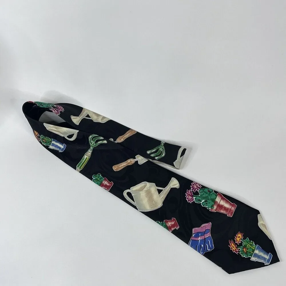 Gardening Mens Necktie Flower Garden Novelty Gardener Gift Black Neck Tie
